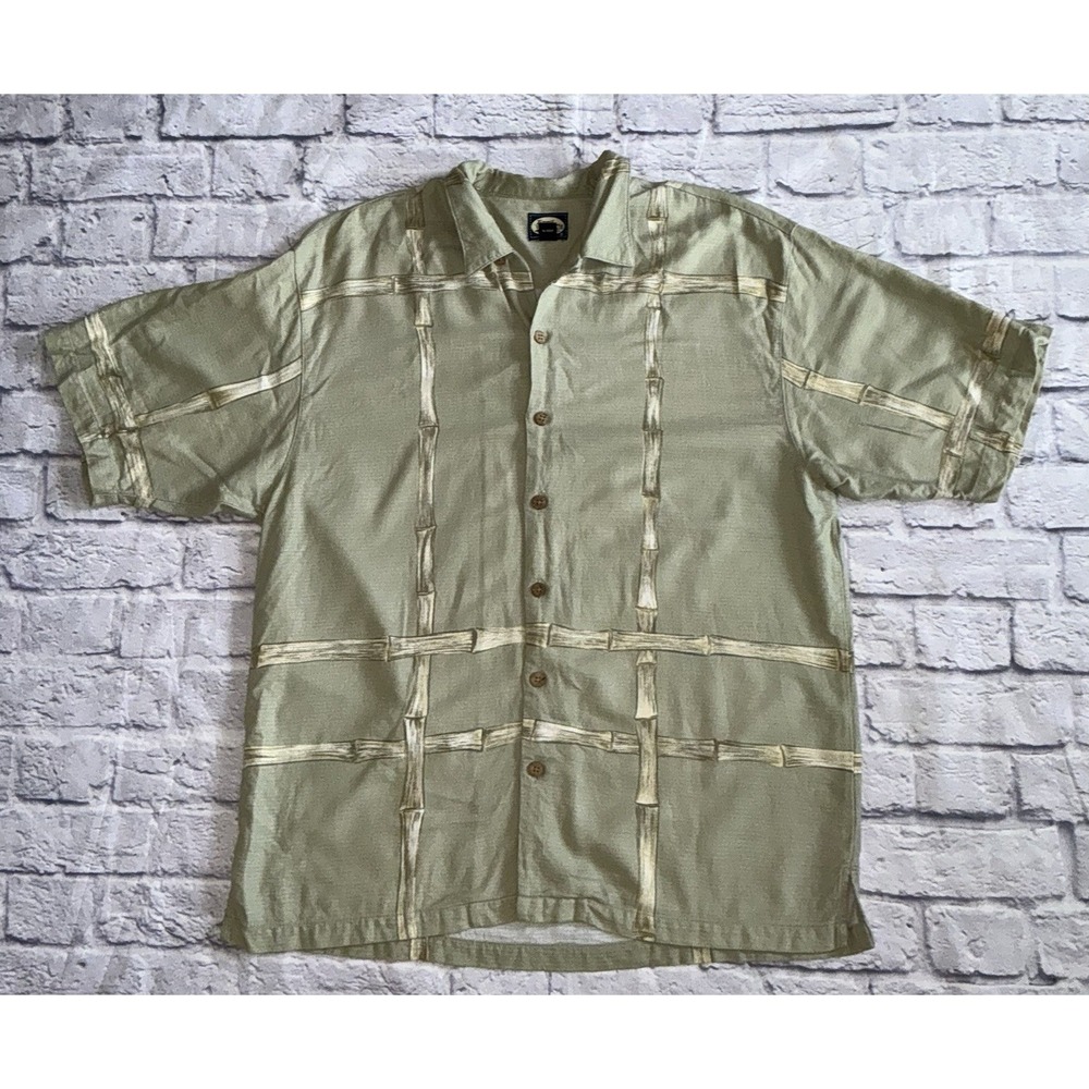 Tommy Bahama Wood Button Shirt Mens Size Large Bamboo Island‎ Jazz Short Sleeve